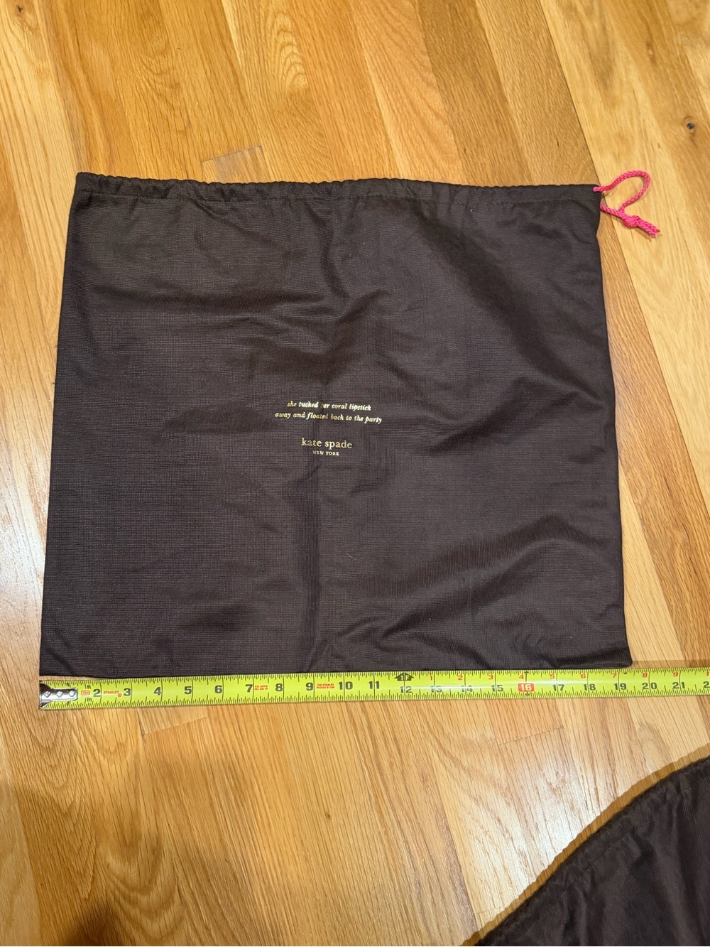Kate Spade Brown Drawstring Dust Bag with Pink Cord 17"x19"